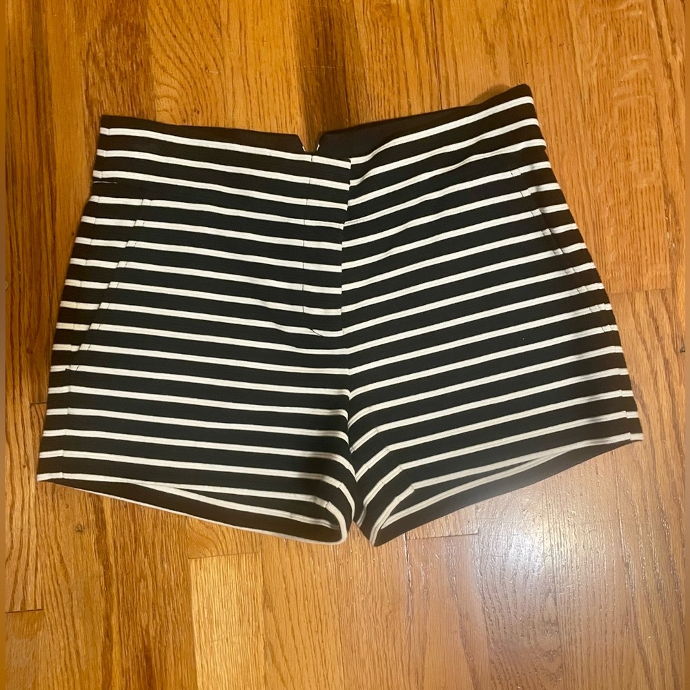 Black and white striped BCBG trouser style shorts. Size XS
